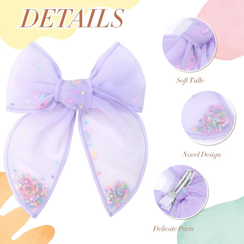C.N. 6 PCS Tulle Hair Bows for Girls, Toddler Bows with Glitter Star Alligator, Colorful Hair Barrettes Wedding Hair Grips Accessories for Baby Girls Infants Toddler Teens Party (Type A) - Image 5